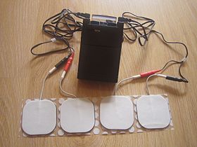 A TENS unit (transcutaneous electrical nerve stimulation unit or TNS)
